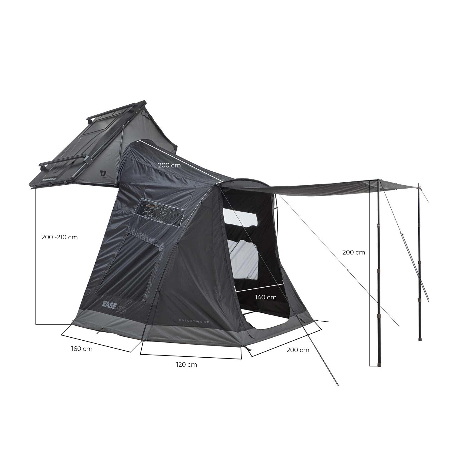 Large, sheltered annex for the roof tent.
