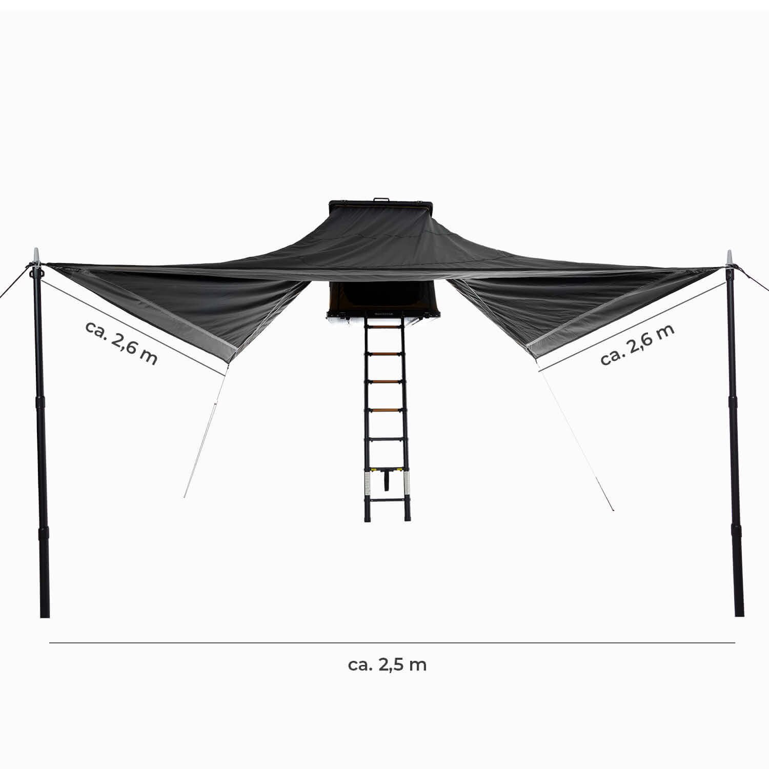 Large covered area in front of the tent.