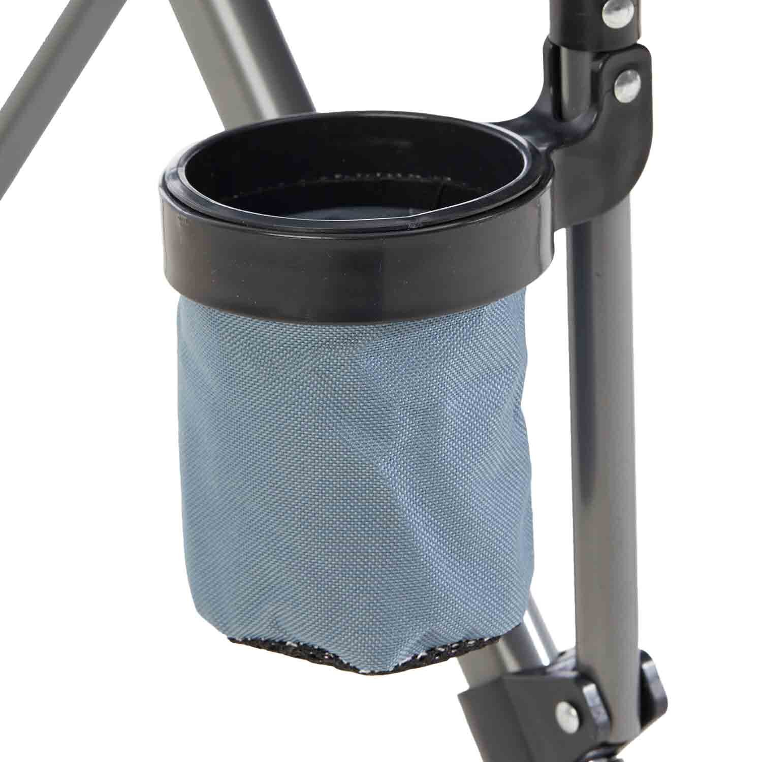 Cup holder on the camping chair.