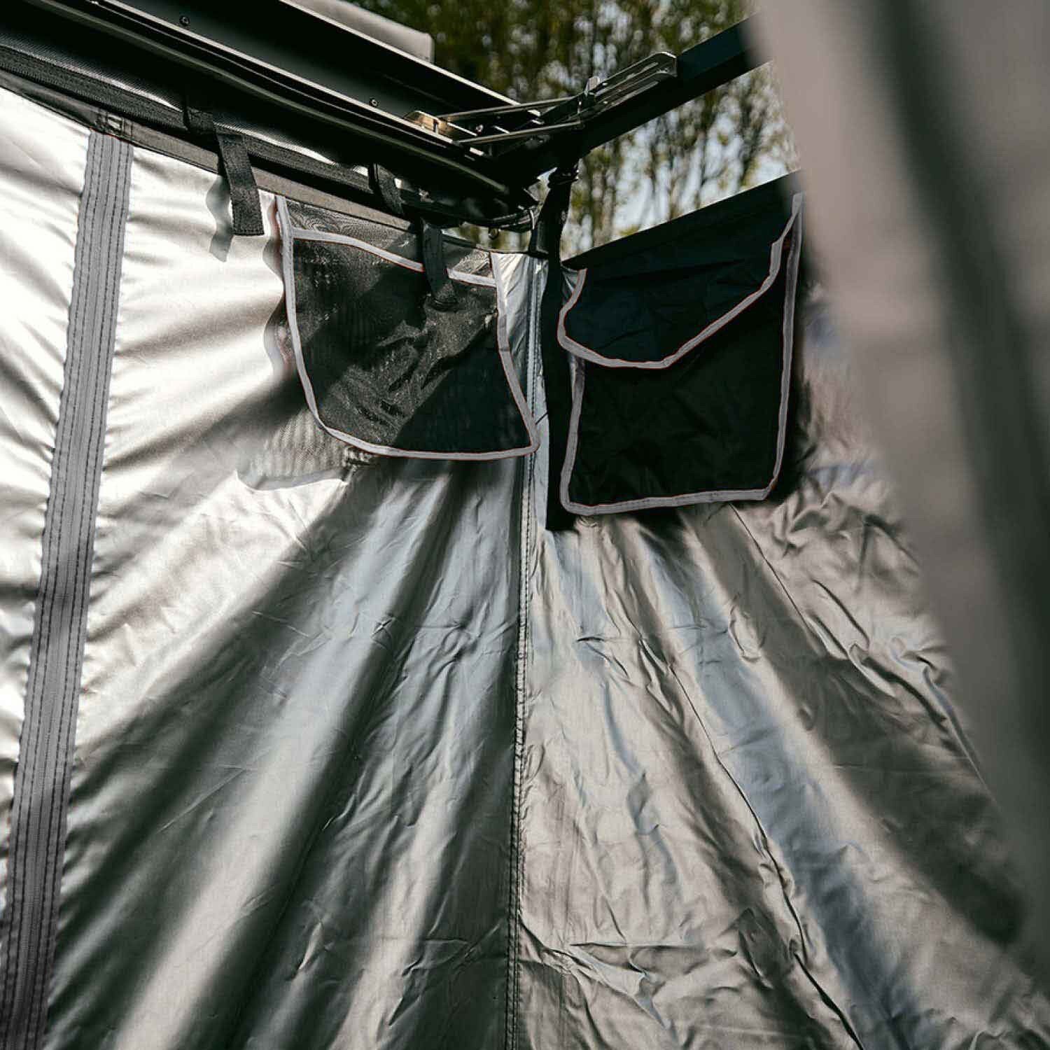 Interior of the VICKYWOOD shower tent with pockets and LED light