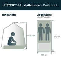 Freistehendes Campingzelt aufblasbar 140 grau