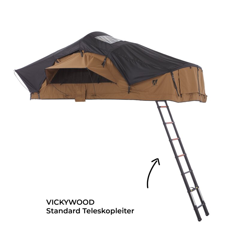 Dachzelt WILLOW PRO 1 ECO 160 goldbraun m. Mesh m. Standardleiter m. Komfort-Hybridmatratze