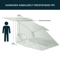 VICKYWOOD freistehendes Markisenzelt 170 cm – Zeltraum für Seitenmarkise, grau