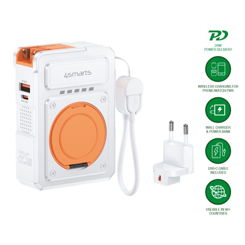 6in1 Hybrid Charger, Wireless Power Bank, white