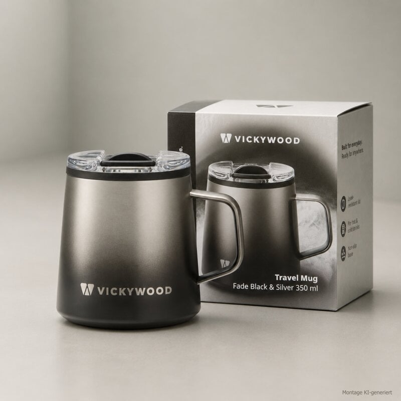 Stainless Steel Travel Mug Fade Black & Silver 350 ml